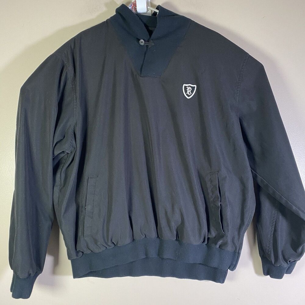 Polo Golf Ralph Lauren Pullover Jacket Mens Large Black Windbreaker Shield Logo
